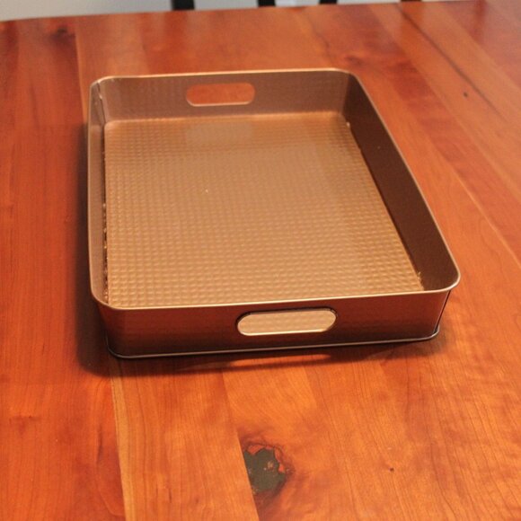 12" x 16 1/2" copper colored tin serving tray/centerpiece - Picture 1 of 10